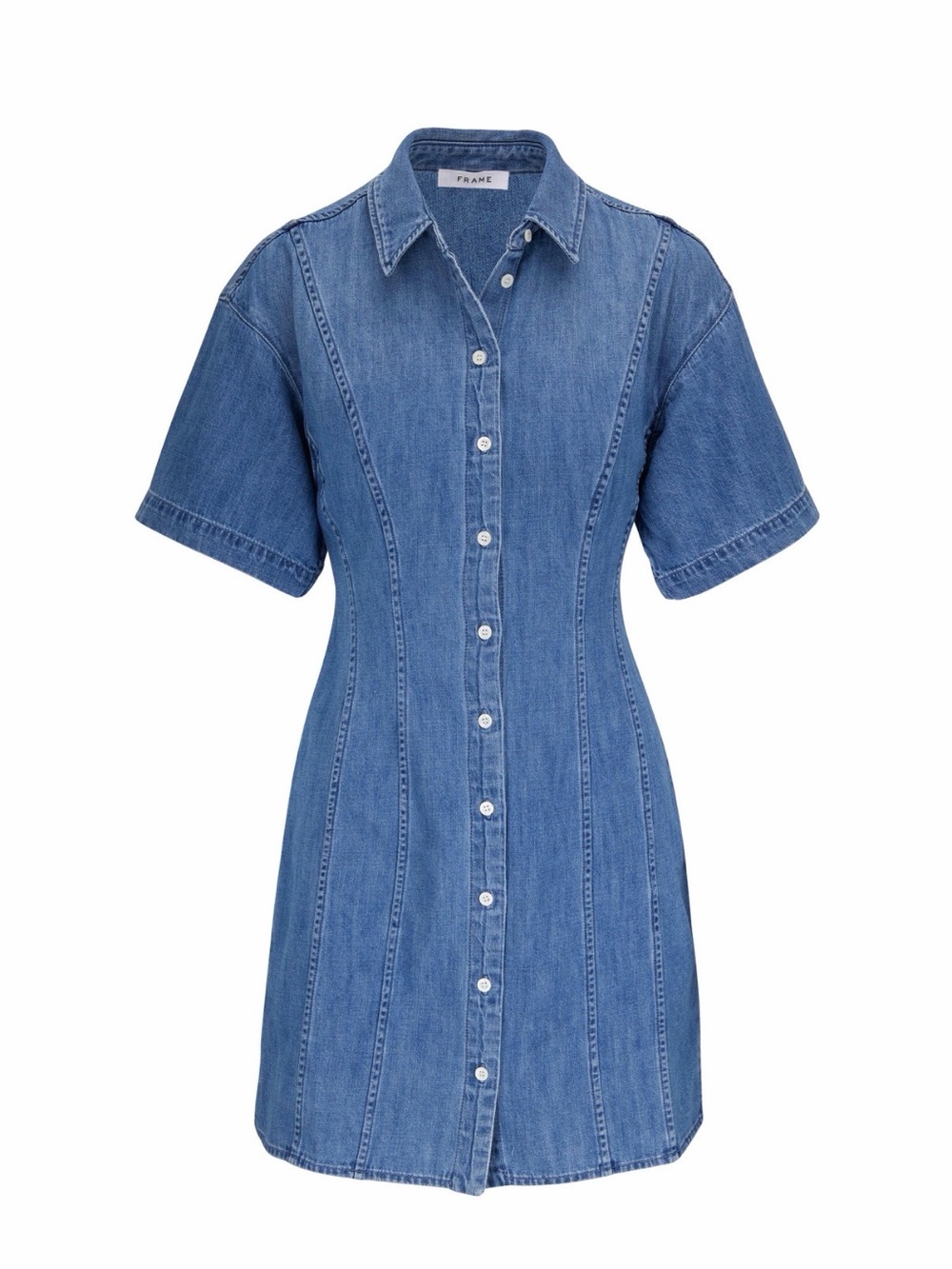 Frame Denim Blue Button-Front Mini Shirt Dress